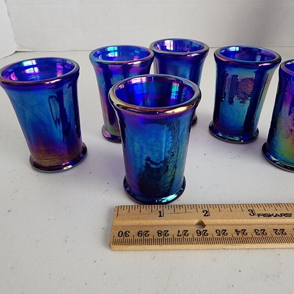Vintage Gibson Carnival Glass Pitcher Glass Set Miniature Blue Irridecent 1996 - Picture 10 of 12